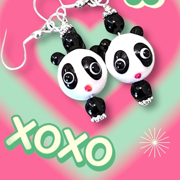 Glass Panda Bear Earrings Panda earrings Panda bear earrings. Adorable - Picture 13 of 17